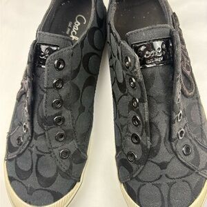 Coach Black and Charcoal Signature Canvas Slip-Ons